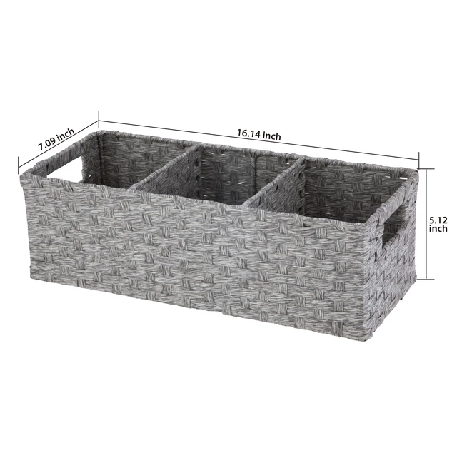 Alt view image 2 of 7 - Mainstays 3-Compartment Storage Basket Set with Handles, Gray, Set of 2