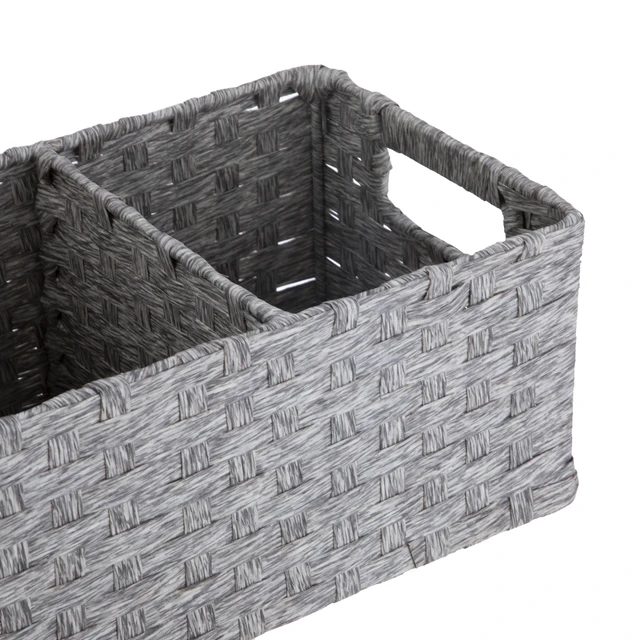 Alt view image 4 of 7 - Mainstays 3-Compartment Storage Basket Set with Handles, Gray, Set of 2