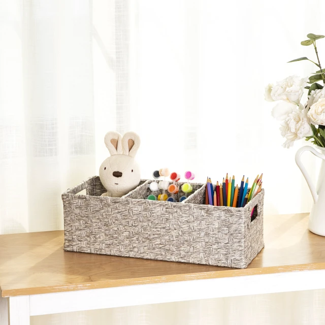 Alt view image 5 of 7 - Mainstays 3-Compartment Storage Basket Set with Handles, Gray, Set of 2
