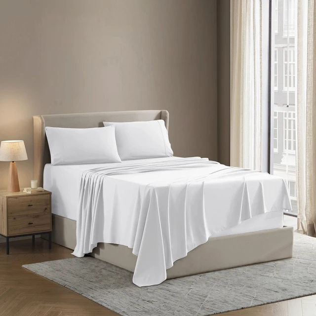Alt view image 4 of 6 - Lammaloe Queen Sheets Set 4 Piece Deep Pocket Luxury Soft Microfiber Hotel Style White