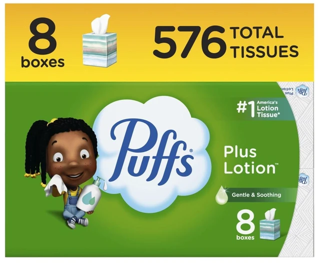 Main image of Puffs Plus Lotion Facial Tissue, 8 Cube Boxes, 72 Tissues per Box