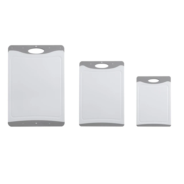 Alt view image 2 of 6 - Mainstays 3-Piece Non-Slip Cutting Boards, 50% Recycled PP, 16.9 x 11.8 in, 13.7 x 9.5 in, 11.4 x 7.9 in, White and Silver