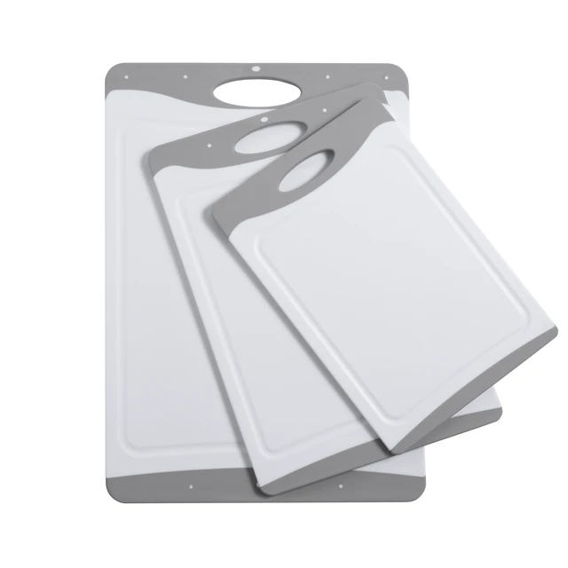 Alt view image 3 of 6 - Mainstays 3-Piece Non-Slip Cutting Boards, 50% Recycled PP, 16.9 x 11.8 in, 13.7 x 9.5 in, 11.4 x 7.9 in, White and Silver