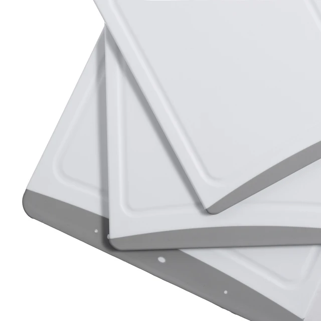 Alt view image 4 of 6 - Mainstays 3-Piece Non-Slip Cutting Boards, 50% Recycled PP, 16.9 x 11.8 in, 13.7 x 9.5 in, 11.4 x 7.9 in, White and Silver