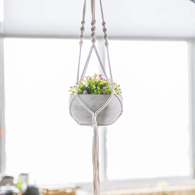 Alt view image 5 of 6 - K-Cliffs Hanging Succulent Planter, Cement with Handmade Weave Macram