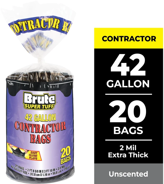Main image of Brute Super Tuff Contractor Bags 42Gallon 20Bags Flap Tie