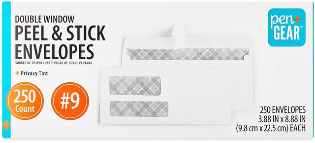 Main image of Pen+Gear Double Window Peel & Stick Envelopes, 4.13x9.15 in, 250 Count