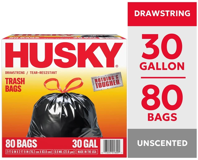Main image of Husky 30 Gallon Large Drawstring Trash Bags, 80 Bags