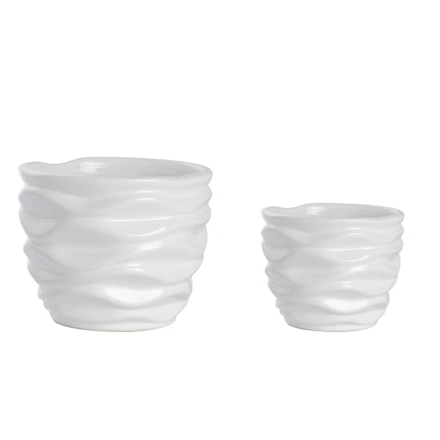 Alt view image 5 of 6 - K-Cliffs White Ceramic Pots Waving Set of 2, Small 3.9" Dia x 2.9" H (Opening 3.3"), Large 5.1" Dia x 4.1" H (Opening 4.4"), Modern Design