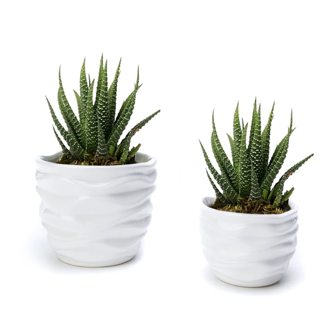 Alt view image 3 of 6 - K-Cliffs White Ceramic Pots Waving Set of 2, Small 3.9" Dia x 2.9" H (Opening 3.3"), Large 5.1" Dia x 4.1" H (Opening 4.4"), Modern Design