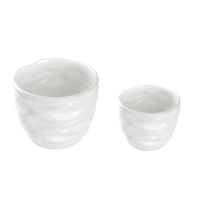 Alt view image 2 of 6 - K-Cliffs White Ceramic Pots Waving Set of 2, Small 3.9" Dia x 2.9" H (Opening 3.3"), Large 5.1" Dia x 4.1" H (Opening 4.4"), Modern Design