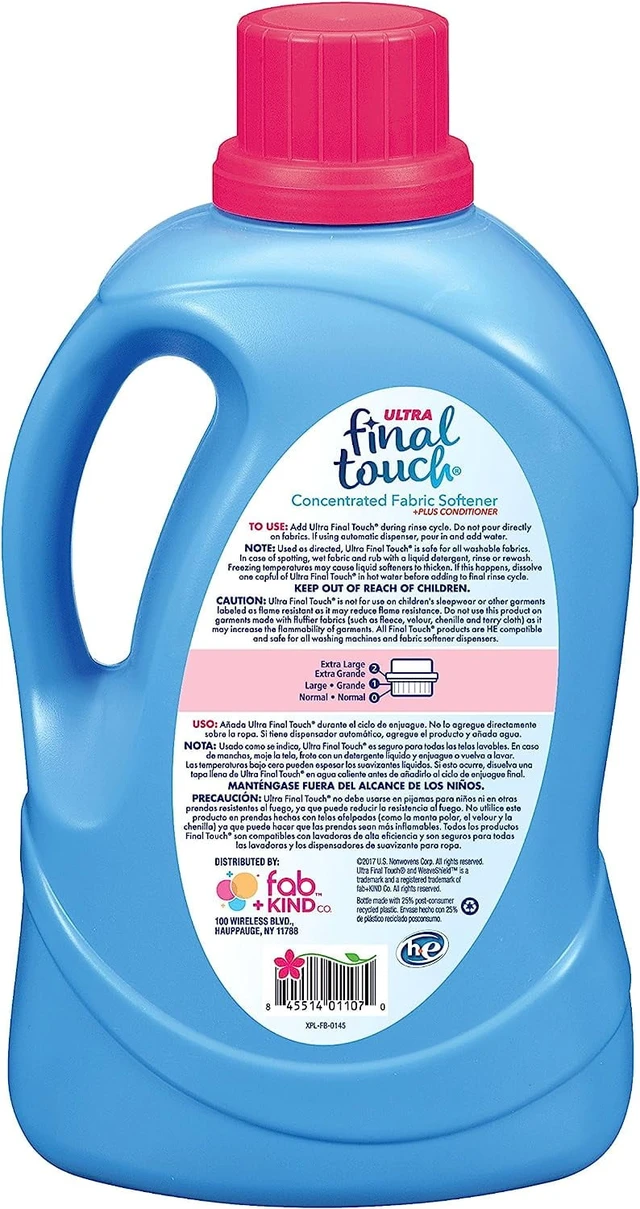 Alt view image 2 of 7 - 4-Pack Final Touch Ultra Concentrated Fabric Softener Plus Conditioner, Spring Fresh, 130 Fluid Ounces, 152 Loads