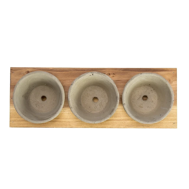 Alt view image 6 of 6 - K-Cliffs 3-Piece Mini Gray Cement Pots with Wood Stand, 3.1Dia x 2.5H Inches Each Pot, Stand 10.4L x 1.6W x 2.4H Inches, 3lbs, for Succulents, Herbs