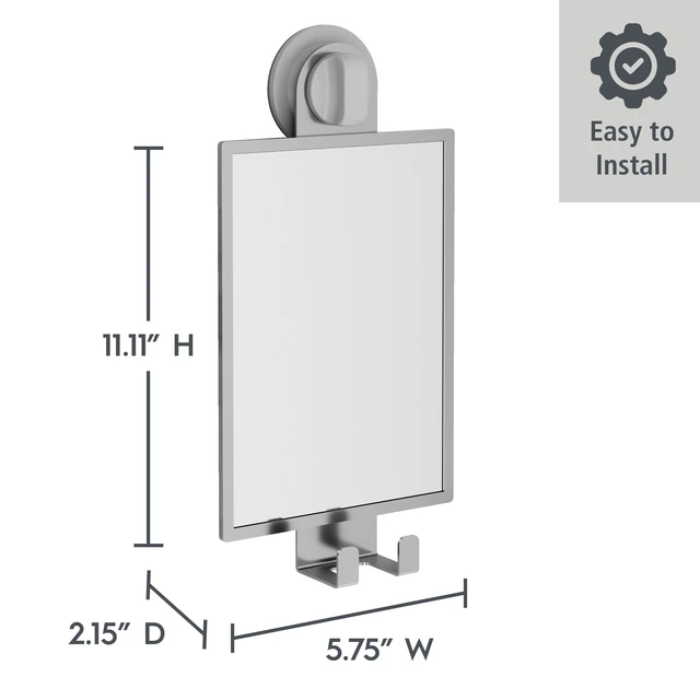 Alt view image 3 of 6 - Better Homes & Gardens Fogless Shower Mirror Adhesive or Suction Satin Nickel
