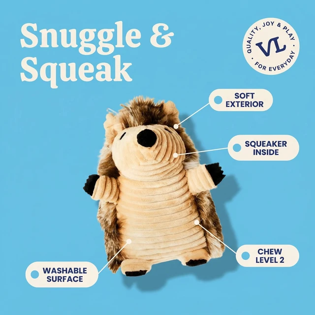 Alt view image 6 of 6 - Vibrant Life Brown Hedgehog Plush Dog Toy with Squeaker, Chew Level 2 (3 Pack)