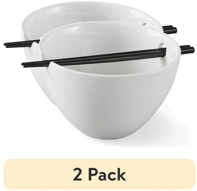 Main image of Better Homes & Gardens 2-Pack White Porcelain Noodle Bowl with Black Chopsticks
