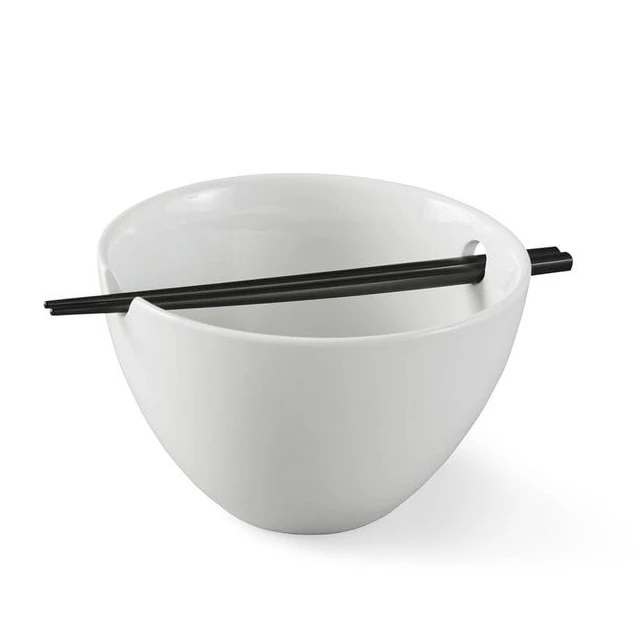 Alt view image 2 of 4 - Better Homes & Gardens 2-Pack White Porcelain Noodle Bowl with Black Chopsticks
