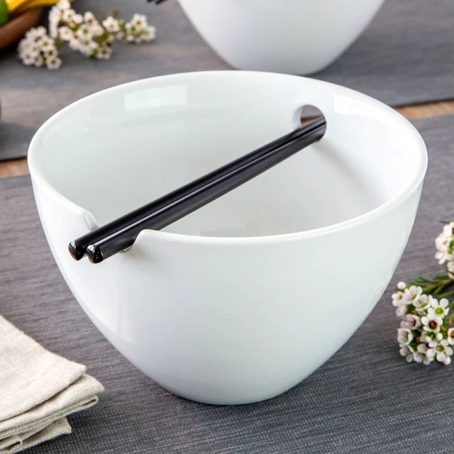 Alt view image 4 of 4 - Better Homes & Gardens 2-Pack White Porcelain Noodle Bowl with Black Chopsticks