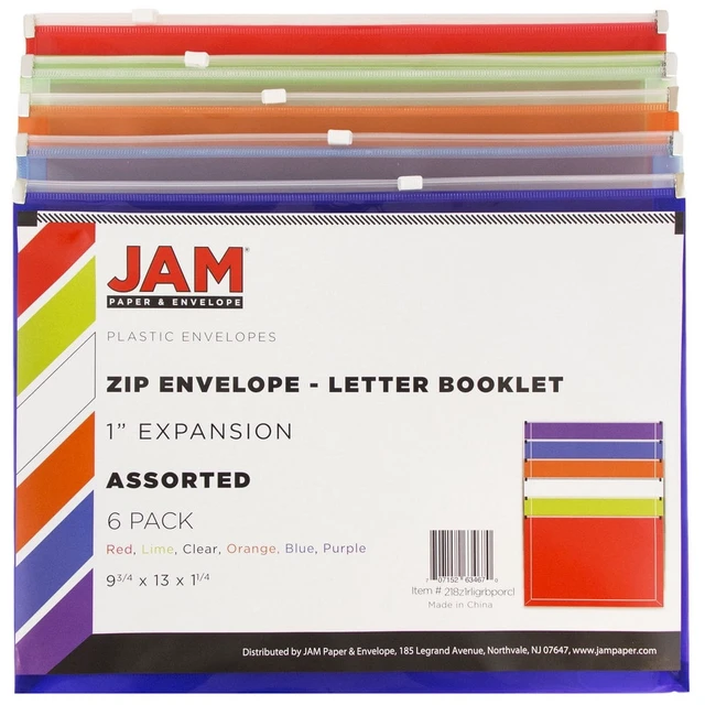 Alt view image 2 of 2 - JAM Paper Plastic Zip Envelopes, 9.8 x 13 in, Assorted, 6-Pack