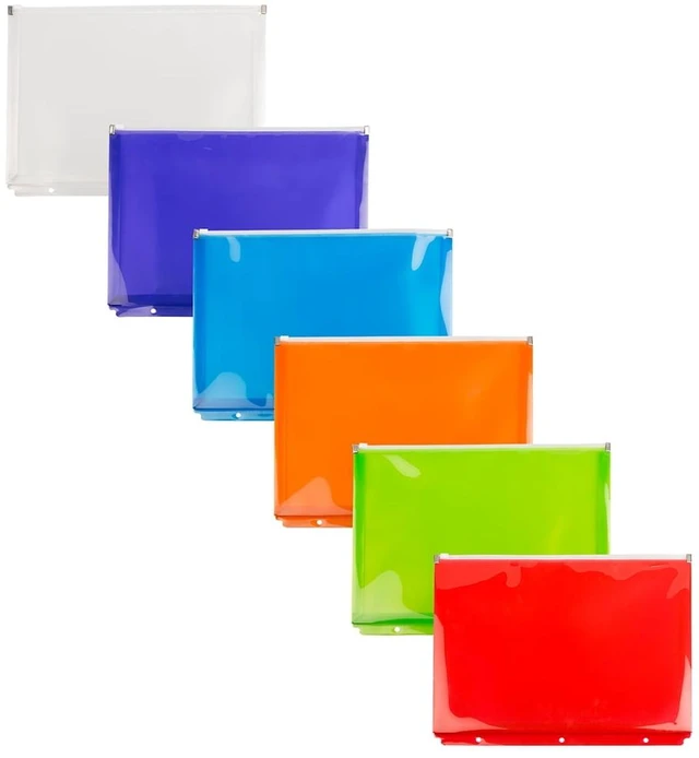 Main image of JAM Paper Plastic 3-Hole Punch Zip Envelopes, 9-3/4 x 13, Assorted Multicolor, 6-Pack
