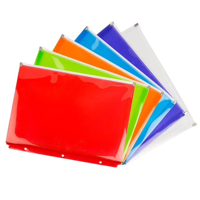 Alt view image 3 of 5 - JAM Paper Plastic 3-Hole Punch Zip Envelopes, 9-3/4 x 13, Assorted Multicolor, 6-Pack