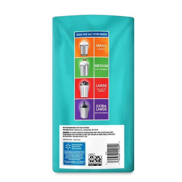 Alt view image 7 of 7 - Great Value 55-Gallon Extra Large Outdoor Twist Tie Trash Bags, Unscented, 20 Bags