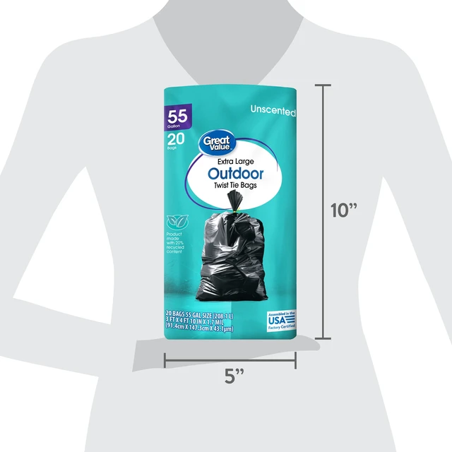 Alt view image 6 of 7 - Great Value 55-Gallon Extra Large Outdoor Twist Tie Trash Bags, Unscented, 20 Bags