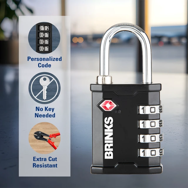 Alt view image 6 of 6 - Brinks 40mm Heavy Duty Zinc Die-Cast TSA Resettable Combination Luggage Padlock with 1in Shackle