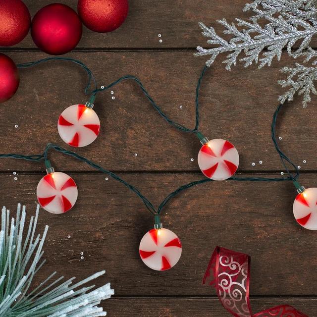 Alt view image 2 of 2 - Northlight Clear Incandescent String Lights Peppermint Shaped, 96in, 10 Count