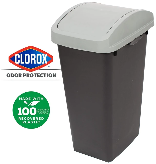 Main image of GLAD 12 Gallon Kitchen Trash Can with Swing Top Lid, Plastic Garbage Bin, Recycle Sticker, Grey
