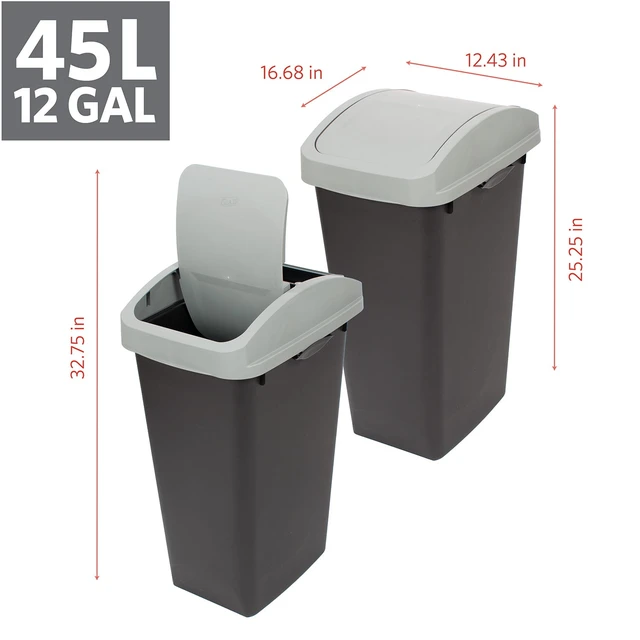 Alt view image 2 of 7 - GLAD 12 Gallon Kitchen Trash Can with Swing Top Lid, Plastic Garbage Bin, Recycle Sticker, Grey