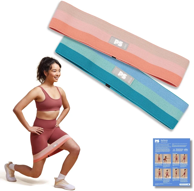 Main image of POPSUGAR No-Roll Fabric Hip Bands Set, Light and Medium Resistance, Blue/Coral