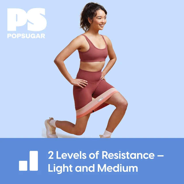 Alt view image 2 of 6 - POPSUGAR No-Roll Fabric Hip Bands Set, Light and Medium Resistance, Blue/Coral