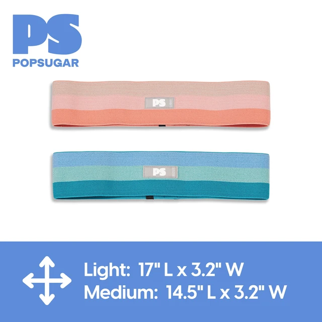 Alt view image 5 of 6 - POPSUGAR No-Roll Fabric Hip Bands Set, Light and Medium Resistance, Blue/Coral