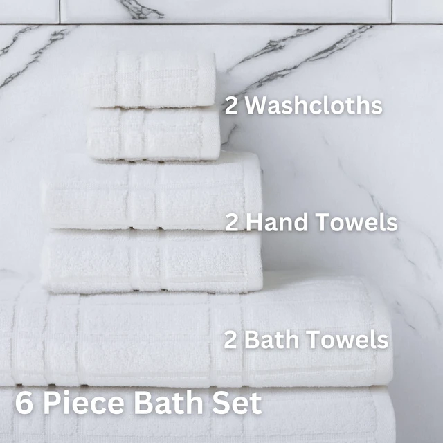 Alt view image 2 of 5 - Mainstays 6-Piece Performance Cotton Bath Towel Set, Textured White