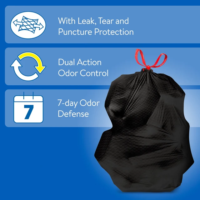 Alt view image 2 of 6 - Great Value Strong Flex 33-Gallon Drawstring Multi-Purpose Unscented Trash Bags, 40 Bags