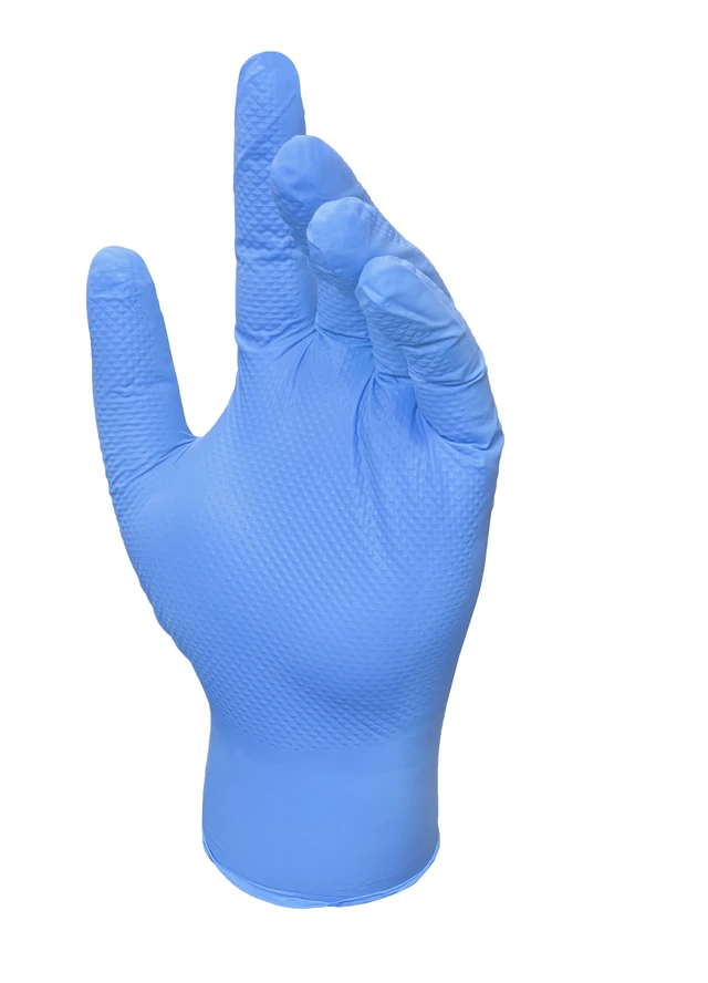 Alt view image 5 of 7 - Grease Monkey Pro Cleaning Disposable Nitrile Gloves, Traction Grip, Blue, 50 Count, X-Large (Male)