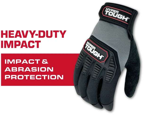 Main image of Hyper Tough HT89056-23 Heavy Duty Impact Gloves, Black/Red/Gray, Polyester, Adult Men's, Medium, 1 Pair