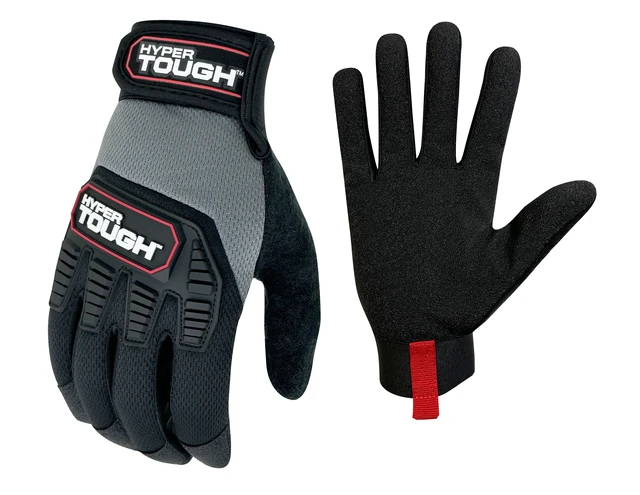 Alt view image 2 of 6 - Hyper Tough HT89056-23 Heavy Duty Impact Gloves, Black/Red/Gray, Polyester, Adult Men's, Medium, 1 Pair