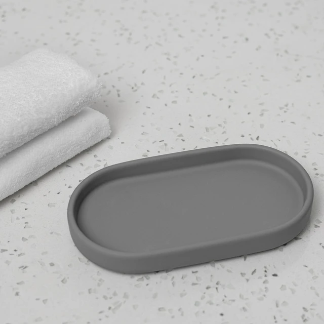 Alt view image 2 of 6 - Mainstays Ceramic Stoneware Bath Accessories 3-Piece Set, Grey - Soap Pump Dispenser, Tumbler, and Accessory Tray