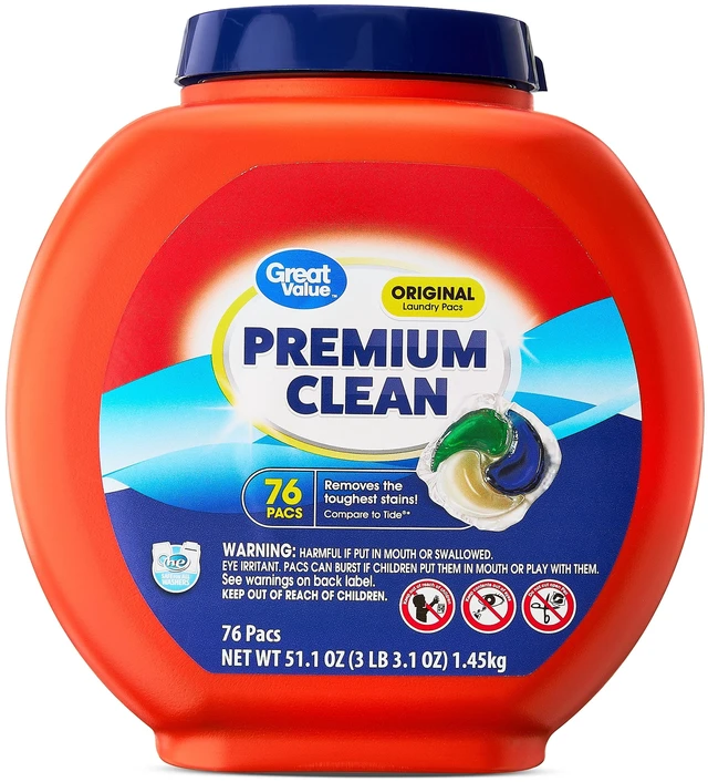 Main image of Great Value Premium Clean Laundry Pacs, 76 Count, Original Scent