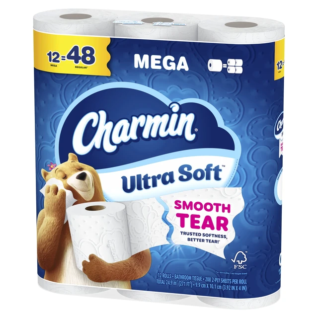 Alt view image 2 of 5 - Charmin Ultra Soft 2-Ply Bath Tissue, 12 Mega Rolls