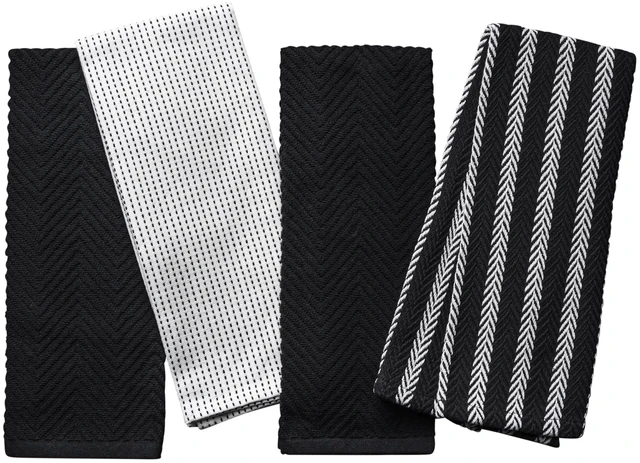 Main image of Thyme & Table Kitchen Towels, 4-Pack Set, White and Black