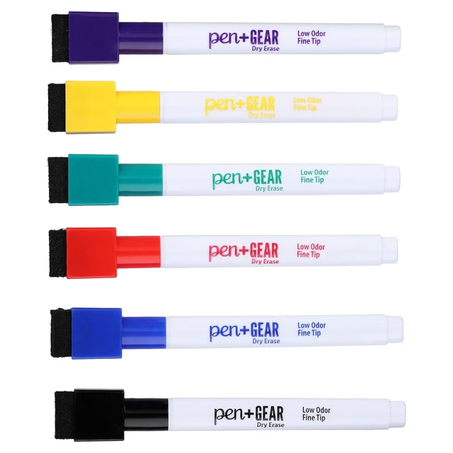 Alt view image 3 of 6 - Pen+Gear Magnetic Dry Erase Markers, Fine Tip, Assorted Colors, 6 Count, with Eraser, 3 Pack