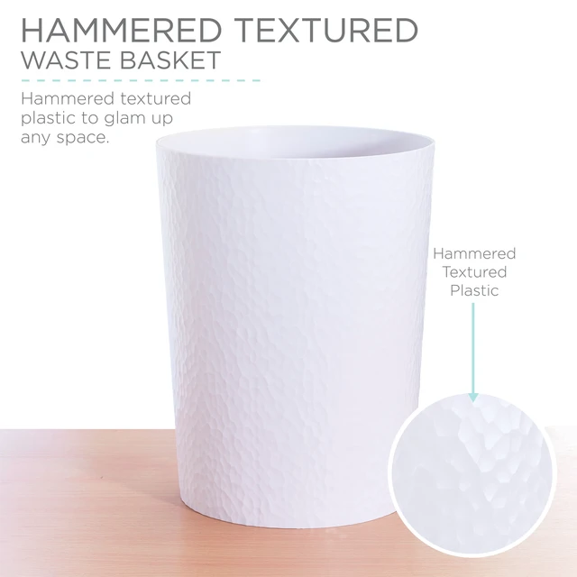 Alt view image 4 of 5 - Bath Bliss 10 Liter Hammered Textured Plastic Bathroom Trash Can, White