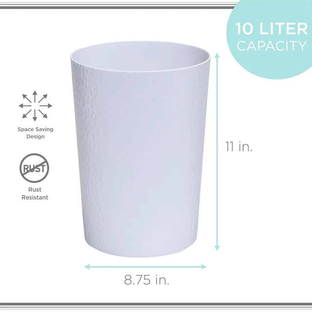 Alt view image 3 of 5 - Bath Bliss 10 Liter Hammered Textured Plastic Bathroom Trash Can, White