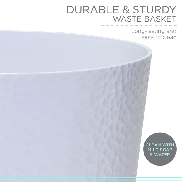 Alt view image 5 of 5 - Bath Bliss 10 Liter Hammered Textured Plastic Bathroom Trash Can, White