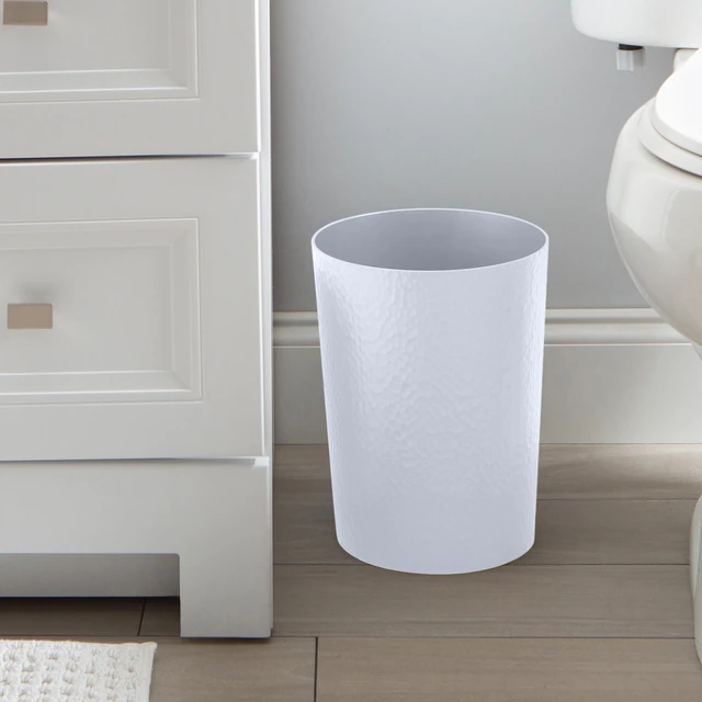 Alt view image 2 of 5 - Bath Bliss 10 Liter Hammered Textured Plastic Bathroom Trash Can, White