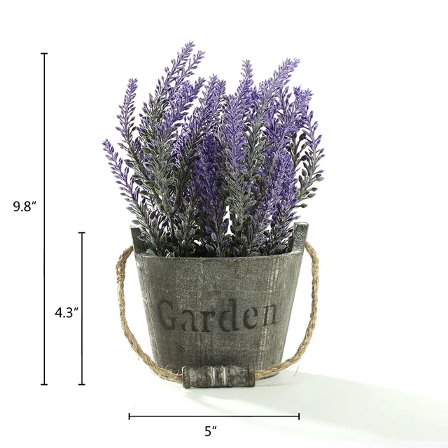 Alt view image 5 of 7 - K-Cliffs Vintage Artificial Lavender Flowers Bouquet in Rustic Gray Wooden Metal Planter Pot, 6.7Dia x 8.3H in & 5Dia x 4.3 in