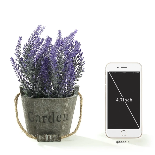 Alt view image 4 of 7 - K-Cliffs Vintage Artificial Lavender Flowers Bouquet in Rustic Gray Wooden Metal Planter Pot, 6.7Dia x 8.3H in & 5Dia x 4.3 in